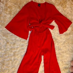 Red front tie jumpsuit